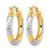 14K Yellow Gold with Rhodium Diamond Cut 3 mm Hoop Earrings, 20 mm Long - View 4