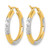 14K Yellow Gold with Rhodium Diamond Cut 3 mm Hoop Earrings, 25 mm Long - View 4