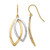 14K Two-Tone Gold Hollow Polished and Textured Shepherd Hook Drop French Wire Earrings, 37 mm