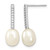 Sterling Silver Rhodium-Plated 8-9 mm White Rice Cultured Freshwater Pearl and Cubic Zirconia Post Dangle Earrings, 25.5 mm Long