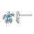Sterling Silver Rhodium-Plated Polished and Antiqued Blue Crystal March Turtle Stud Earrings, 10.4 mm