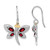 Sterling Silver/14K Rhodium-Plated Garnet/Diamond Dragonfly Drop French Wire Earrings, 29 mm