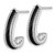 Sterling Silver Rhodium-Plated Cubic Zirconia with Black Enamel J-Hoop Post Earrings, 20.35 mm - View 2