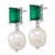 Sterling Silver Rhodium-Plated 9-11 mm Semi-Round White Cultured Freshwater Pearl and Emerald-Cut Green Cubic Zirconia Dangle Earrings, 27 mm Long - View 2