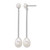 Sterling Silver Rhodium-Plated 5-6 mm Button and 7-8 mm Teardrop White Cultured Freshwater Pearl and Bar Dangle Post Earrings, 47.9 mm Long