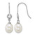 Sterling Silver Rhodium-Plated 6-7 mm Rice White Cultured Freshwater Pearl and Glass Stone Dangle Shepherd Hook Drop French Wire Earrings
