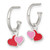 Rhodium-Plated Sterling Silver Polished Red and Pink Enameled Hearts Dangle C-Hoop Post Drop Earrings, 19 mm - View 2