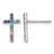 Sterling Silver Rhodium-Plated Polished Rainbow Nano Crystals Cross Stud Earrings, 13.5 mm