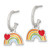 Rhodium-Plated Sterling Silver Enameled Heart and Rainbow Removable Dangle Polished Grooved C-Hoop Post Drop Earrings, 22 mm - View 2