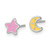 Sterling Silver Rhodium-Plated Polished Pink Star and Yellow Moon Enameled Stud Earrings - Pair Includes One of Ear Earrings, 6 mm Long - View 2