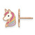 Sterling Silver Rose Gold-Tone Polished White and Rainbow Enameled Unicorn Stud Earrings, 11 mm