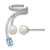 Sterling Silver Rhodium-Plated Cubic Zirconia, White Cultured Freshwater Pearl and Oval Blue Topaz Post and Cuff Asymmetric Drop Earrings
