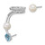 Sterling Silver Rhodium-Plated Cubic Zirconia, White Cultured Freshwater Pearl and Oval Blue Topaz Post and Cuff Asymmetric Drop Earrings - View 2