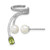 Sterling Silver Rhodium-Plated Cubic Zirconia, White Cultured Freshwater Pearl and Oval Peridot Post and Cuff Asymmetric Drop Earrings, 33.6 mm Long