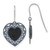 Sterling Silver Black Ceramic Black Crystal Heart Dangle French Wire Earrings, 28 mm