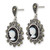 Sterling Silver Antiqued Marcasite with Black Agate and Mother of Pearl Cameo Dangle Earrings, 29.4 mm - View 2