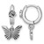 Sterling Silver Antiqued Textured Butterfly Dangle With Flower Hinged Hoop Drop Earrings, 21 mm