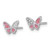 Sterling Silver Rhodium-Plated Polished Cubic Zirconia and Pink Enamel Butterfly Stud Earrings, 6.6 mm - View 2