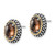 Sterling Silver with 14K Polished & Antiqued Oval Smoky Quartz Stud Earrings, 16.2 mm - View 2