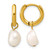 Chisel Stainless Steel Polished Yellow Ion-Plated White Baroque Cultured Freshwater Pearl Dangle Hinged Hoop Earrings, 21 mm