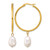 Chisel Stainless Steel Polished Yellow Ion-Plated White Baroque Cultured Freshwater Pearl Dangle Hoop Earrings, 56 mm