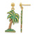 14K Yellow Gold Green and Brown Enamel Palm Tree Dangle Earrings, 31 mm