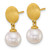 14K Yellow Gold Satin 8-9 mm Round White Cultured South Sea Pearl Dangle Earrings, 19.7 mm Long - View 2