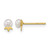 14K Yellow Gold Polished 3-4 mm Round White Cultured Freshwater Pearl with Crown Stud Earrings, 5.3 mm Long
