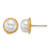 14K Yellow Gold Polished and Textured 7-8 mm Button White Cultured Freshwater Pearl Stud Earrings, 9 mm Long