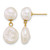 14K Yellow Gold Polished 7-10 mm Button and Baroque White Cultured Freshwater Pearl Dangle Earrings, 20 mm Long