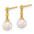 14K Yellow Gold Polished 6-7 mm White Round Cultured Freshwater Pearl Dangle Earrings, 13 mm Long - View 2