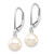 Rhodium-Plated 14K White Gold 7-8 mm White Round Cultured Freshwater Pearl Dangle Leverback Drop Earrings, 24.8 mm Long - View 2