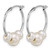 Rhodium-Plated 14K White Gold Hollow Polished 6-8 mm Semi-Round White 3-Cultured Freshwater Pearl Hoop Earrings, 19 mm Long - View 2
