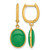 14K Yellow Gold Polished Oval Jade Cabochon Dangle Hinged Hoop Drop Earrings, 28.5 mm