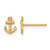 14K Yellow Gold Polished Mini Anchor Stud Earrings, 7 mm