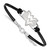 LogoArt West Virginia University Bracelet - Sterling Silver Rhodium-Plated W-V Small Center Black Leather 7 Inch with Extender