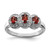 Sterling Silver Rhodium-Plated 3 Stone Garnet & 0.078ct Diamond Ring, 2 mm