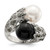 Sterling Silver Rhodium-Plated Black and White Plastic Simulated Pearl Marcasite Ring, 4 mm