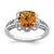 Sterling Silver Rhodium-Plated Checker-Cut Whiskey Quartz & 0.04ct Diamond. Ring, 2 mm