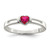 Sterling Silver Red Cubic Zirconia Heart Ring, 3 mm, 4.75 mm Top Length, 6.1 mm Top Width