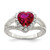 Sterling Silver Red Cubic Zirconia Heart Ring, 3 mm, 11.75 mm Top Length, 10.75 mm Top Width, Textured