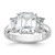 Sterling Silver Rhodium-Plated Emerald-Cut Cubic Zirconia 3-Stone Ring, 3.41 mm
