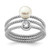 Sterling Silver Rhodium-Plated 6-7 mm White Button Cultured Freshwater Pearl Cubic Zirconia Set of 3 Ring