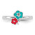 Sterling Silver Rhodium-Plated Blue/Pink Enameled & Cubic Zirconia Floral Ring, 2.2 mm - View 4