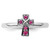 Sterling Silver Stackable Expressions Rhodium Lab-Created Ruby Cross Ring - View 4