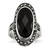 Stainless Steel Black Glass Antiqued Ring, 29 mm