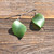 Natural Nephrite Jade Leaf Earrings 15*27mm Sterling Silver