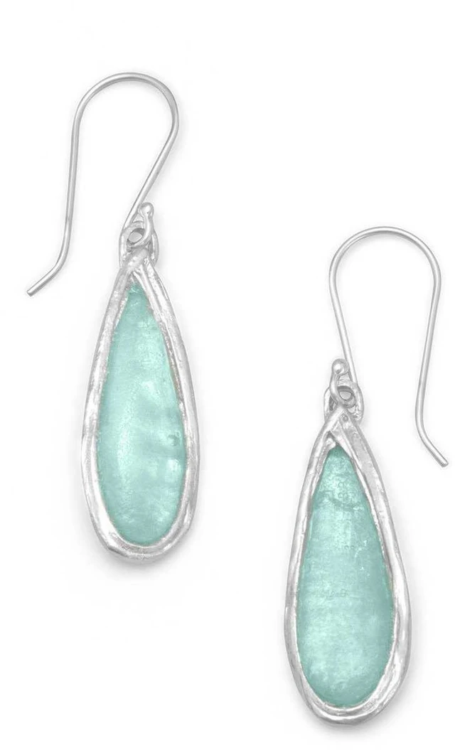 Ancient Roman glass drop earrings in sterling silver