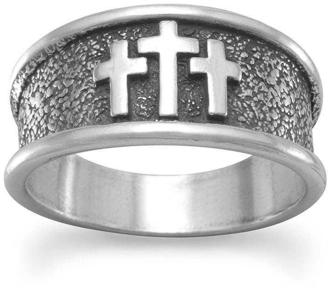 Oxidized sterling silver three-cross ring