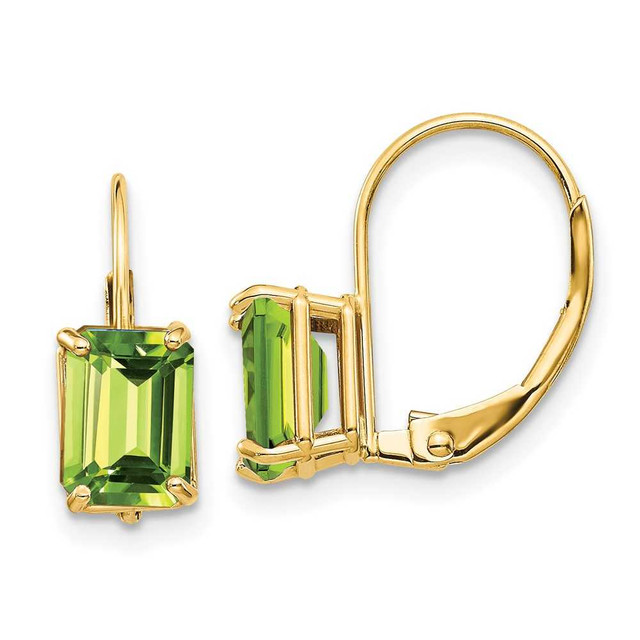 14K yellow gold peridot leverback earrings